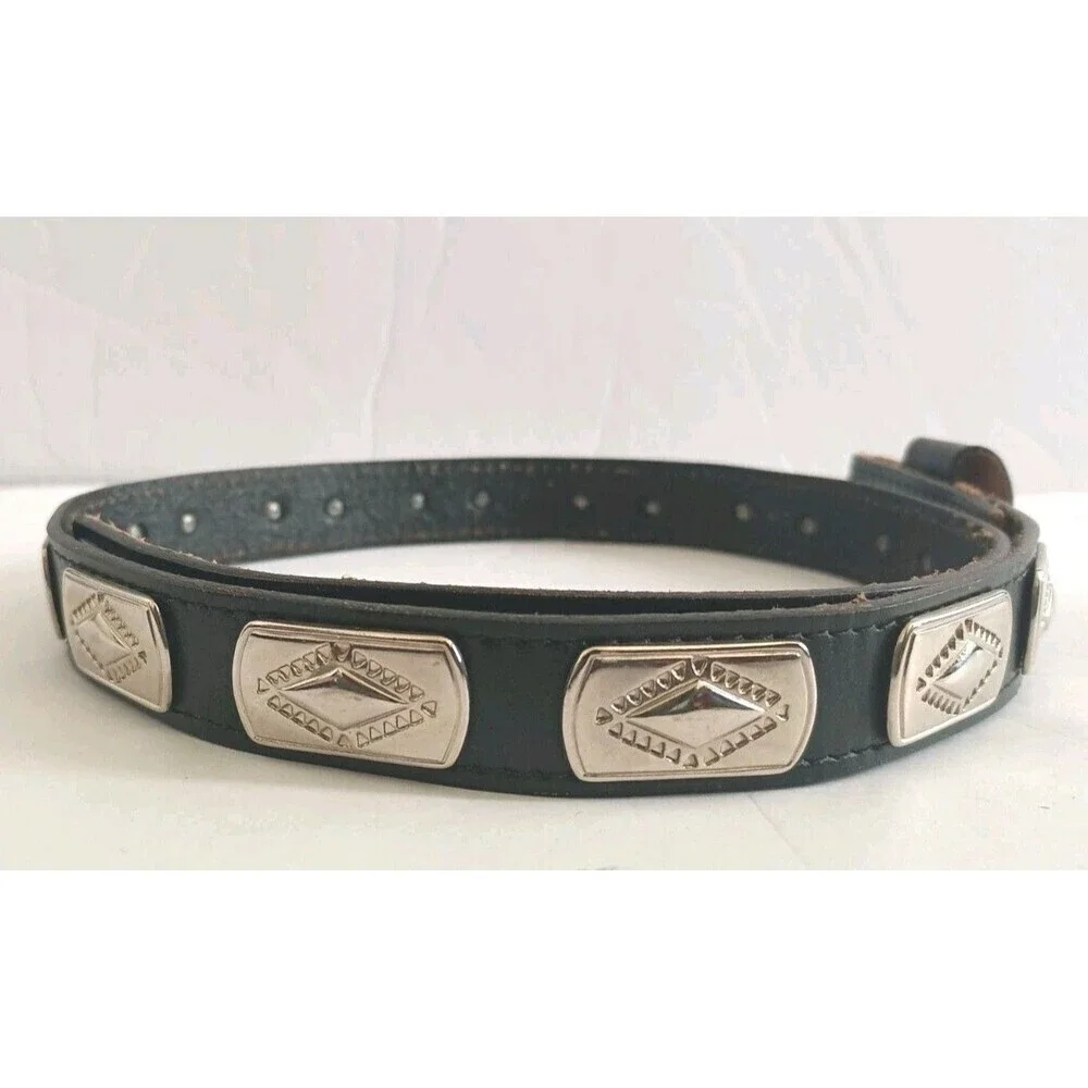 Vintage  Leather Concho Belt NO BUCKLE Black Silver Western Distressed Cowgirl